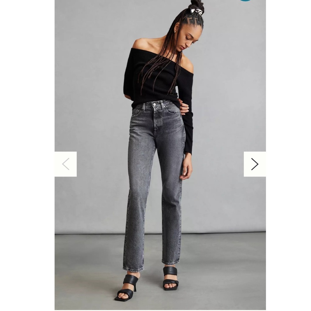 AG Adriano Goldschmied Alexxis‎ Straight High Rise Jeans Black 25R BKS1979BTDSON